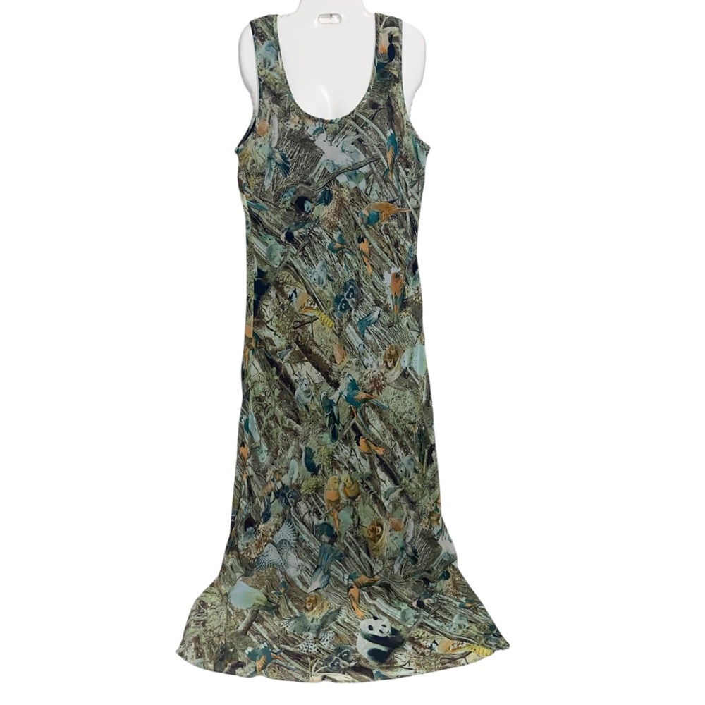 Sunny Girl Dress Womens XL Long Maxi Tropical Animals Birds Forest Fairy Boho